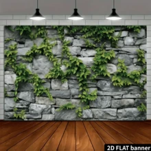 1pc Garage Banner - Vibrant Green Ivy Climbing Stone Wall Design, Polyester Backdrop, 157 X 71 Inches, Ideal For Holiday Party Decor, Photo Shoot And Garden Themed Events - View 3