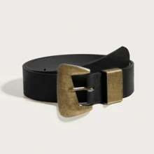 1条女士腰带，波西米亚风腰带，牛仔竞技风，女牛仔风，西部风腰带，女士腰带，Y2K风格腰带，复古休闲简约不对称扣黑色中等宽度腰带，可搭配裤子、衬衫、毛衣、外套，适合派对、日常通勤、节日和生日礼物、音乐节等场合。 - 黑色 - 查看 2