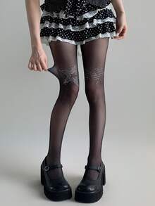 女士星形水钻不对称紧身裤，新款春夏星形水钻薄款打底裤，日系性感纯色防勾丝打底裤 - 彩色 - 查看 2