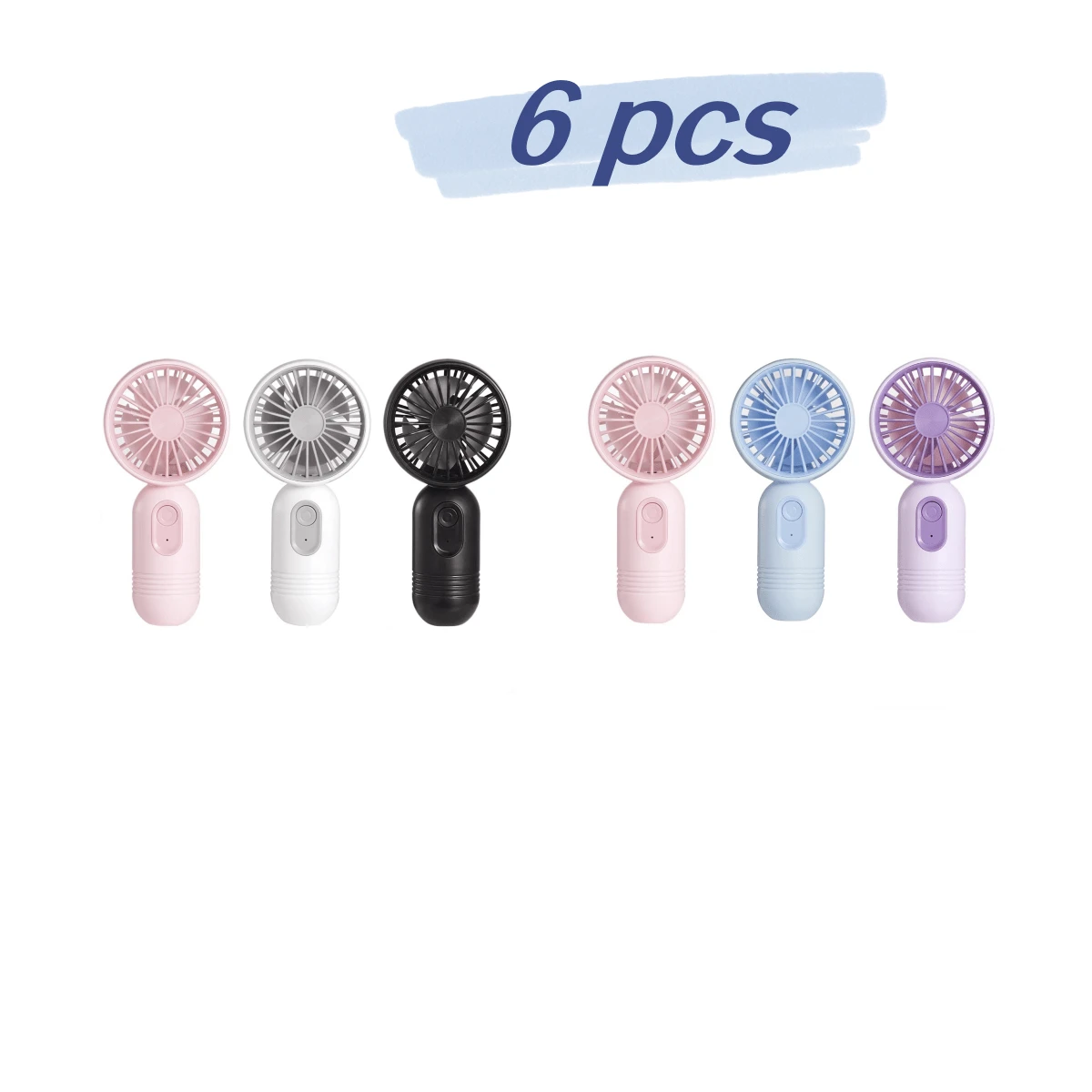 6pcs Portable Mini Fan Handheld Personal Small Fan With 3-Speed For Travel, Long-Lasting Rechargeable Fan, Rechargeable Fan, Rechargeable Portable Fan, USB Rechargeable Battery Operated Mini Fan - 樣式 1 - 查看 1