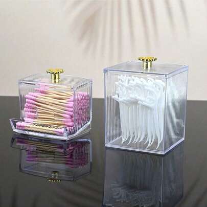 2pcs Four Leaf Clover Dispenser Bathroom Container, Big Cotton Ball Holder, Clear Plastic Apothecary Jar Organizer For Storage Cotton Swab, Cotton Round Pads, Floss Picks