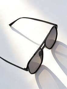 Black Double-Bridge Retro Fashion Fashion Glasses, Unisex Suitable For Driving, Vacation, Party, Daily Wear, Stylish Outfit, PC Frame Material - Black - View 8