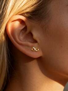 1 Pc 925 Sterling Silver Infinity Symbol Stud Earrings, 5A CZ Sparkling Hypoallergenic Dainty Jewelry, Party Everyday Gift For Women Her Valentine's Day - Yellow Gold - View 3