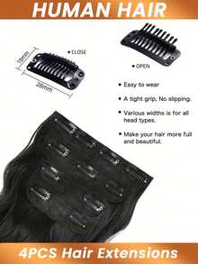 Tóc nối xoăn bồng bềnh kiểu pixie Miến Điện, dệt đôi, 4 miếng/bộ, kẹp cài, tóc giả xoăn sóng, tóc thật nguyên chất, màu đen tự nhiên dành cho nữ. - Natural Black - Xem 2