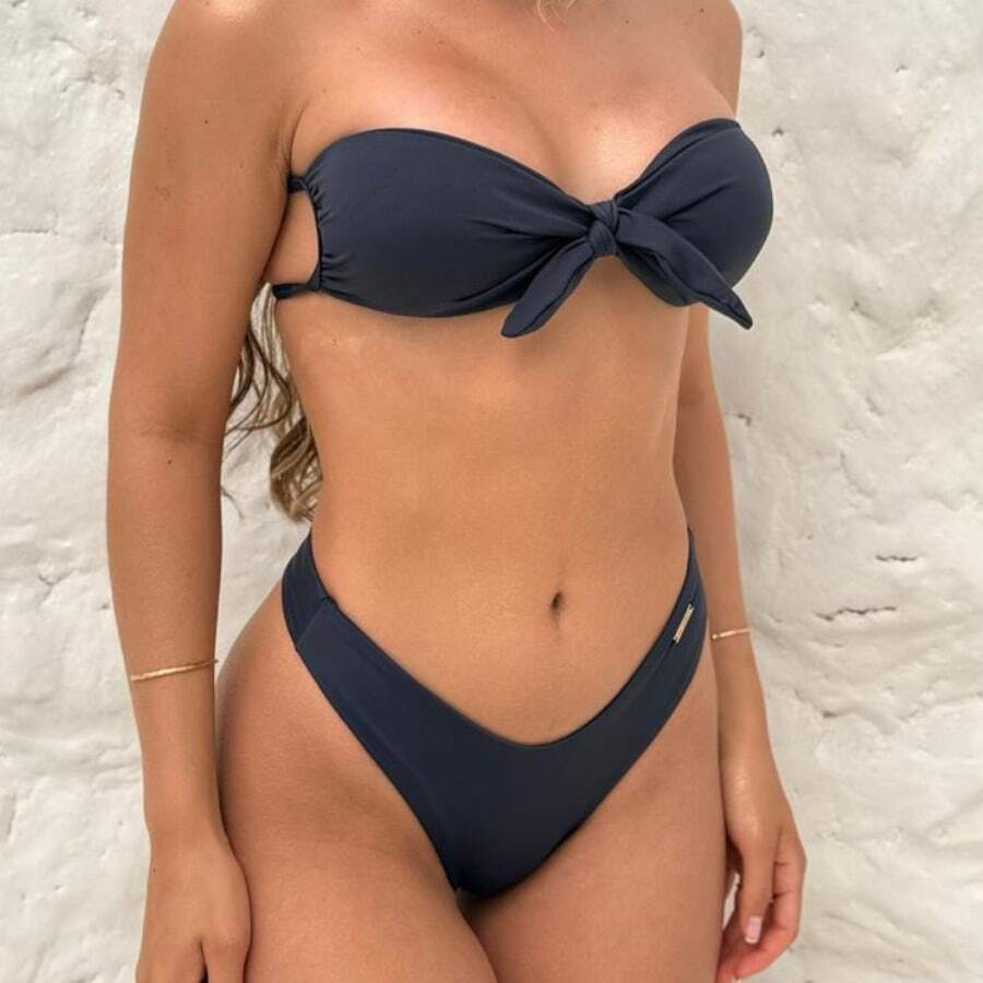 Ella Women's Bikini Top, Strapless, High-Cut Bottom, Sexy Summer Comfortable Beachwear - 藏蓝色 - 查看 1