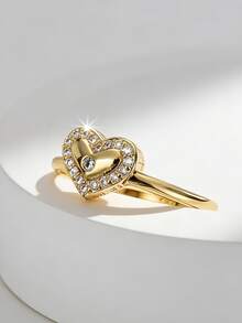 Charm-In 镀金密镶锆石心形戒指 简约水晶心形首饰 女士精致心形水晶戒指 日常优雅之选 - 金色 - 查看 2