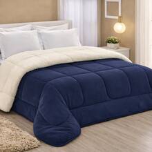 Sherpa Comforter, Blanket, And Comforter, Queen Size, Thick, Various Colors - Blue - View 1