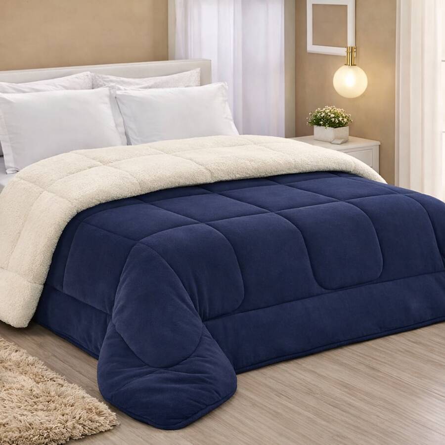 Sherpa Comforter, Blanket, And Comforter, Queen Size, Thick, Various Colors - Blue - View 1