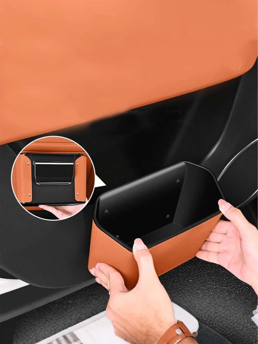 Caja de almacenamiento para puerta de coche multifuncional - Papelera de coche de cuero PU con diseño de clip, gran capacidad para almacenar basura y paraguas - A - Ver 1