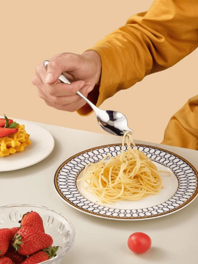 1pc Stainless Steel Multifunctional Fork Spoon, 2-In-1 Convenient For Eating Noodles, Salad, Fruit And More