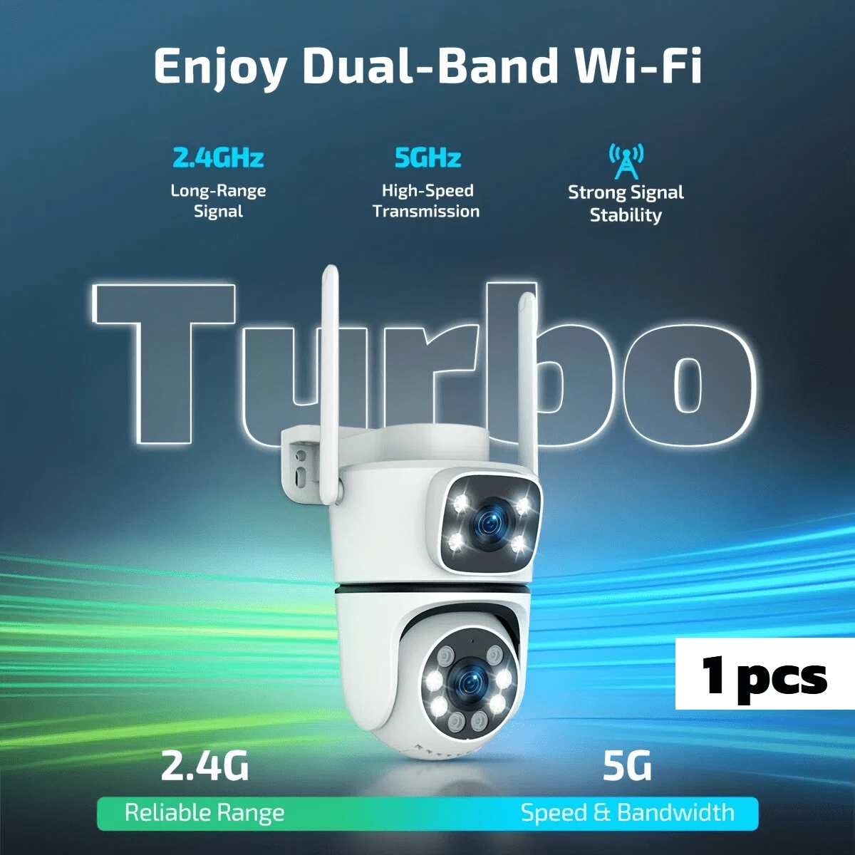 1Pc 5MP 2.4G/5G Dual-Lens WiFi PTZSecurity Camera, Wireless Outdoor, Motion Tracking, Night Vision, APP Control, Two-Way Audio, Real-Time Alerts - 白色 - 查看 1