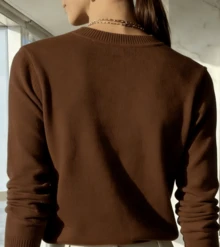 WOMEN'S V-NECK SWEATSHIRT KNITTING LONG SLEEVE WINTER BASIC MODAL - 咖啡棕 - 查看 2