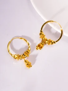 1 Pair Fashionable Luxury Delicate Floral Beaded Tassel Dangle Earrings, Elegant Elegant Hoop Earrings For Daily, Vacation, Party, Gift For Girlfriend, Wife, Mom, Grandma - Yellow Gold - View 2