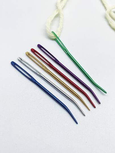 Bộ 6 kim thêu nhiều màu sắc, kèm kim may cong, thích hợp cho việc thêu len, may áo len, thêu nỉ, thủ công mỹ nghệ Scandinavia, tự làm đồ dùng ký túc xá, sửa chữa áo len, làm quà tặng bạn bè.