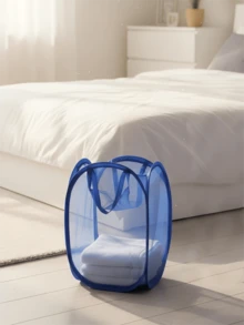 1pc Minimalist Breathable Portable Foldable Laundry Basket - Collapsible Clothes Hamper With Side Pocket For Home Bedroom Bathroom, Essential Summer Item For Travel, Commute - Pink - View 8