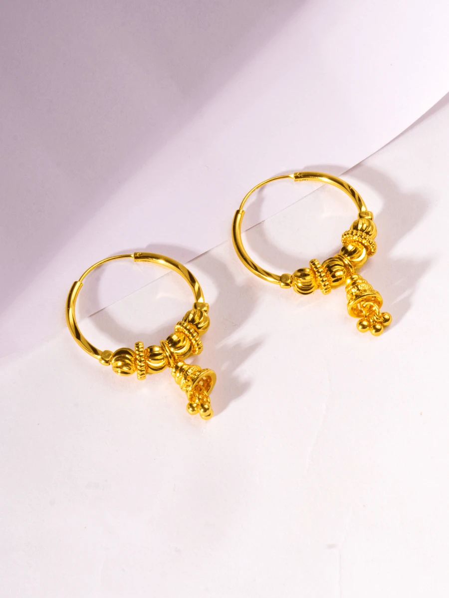 1 Pair Fashionable Luxury Delicate Floral Beaded Tassel Dangle Earrings, Elegant Elegant Hoop Earrings For Daily, Vacation, Party, Gift For Girlfriend, Wife, Mom, Grandma - Yellow Gold - View 1