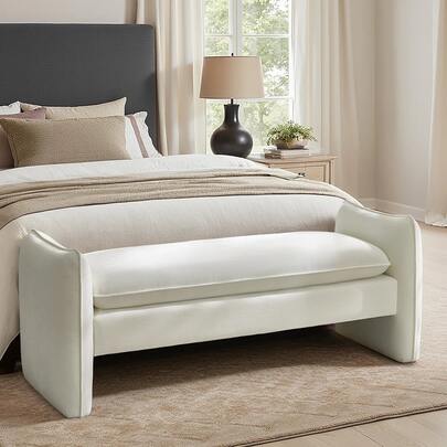 Banco tapizado Valeria de diseño elegante con tela suave, solución de asiento versátil para reuniones festivas, ambiente acogedor y estética moderna, ideal para agregar comodidad y encanto a cualquier espacio, mejore su interior con esta pieza de mobiliario elegante