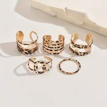 5pcs Fashionable Elegant Vintage Personalized Sexy Line Leopard Print Design Open Ring Set, Suitable For Women's Daily Wear - Multicolor - View 7
