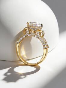 Charm-In 18K Gold Plated Copper Ring Vintage Crown Design Round Cut Cubic Zirconia Promise Ring For Women Wedding Jewelry - Gold - View 3