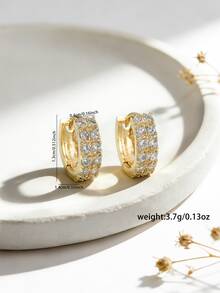 1 Pair Elegant Double-Row Cubic Zirconia Yellow Earrings - Gold - View 3