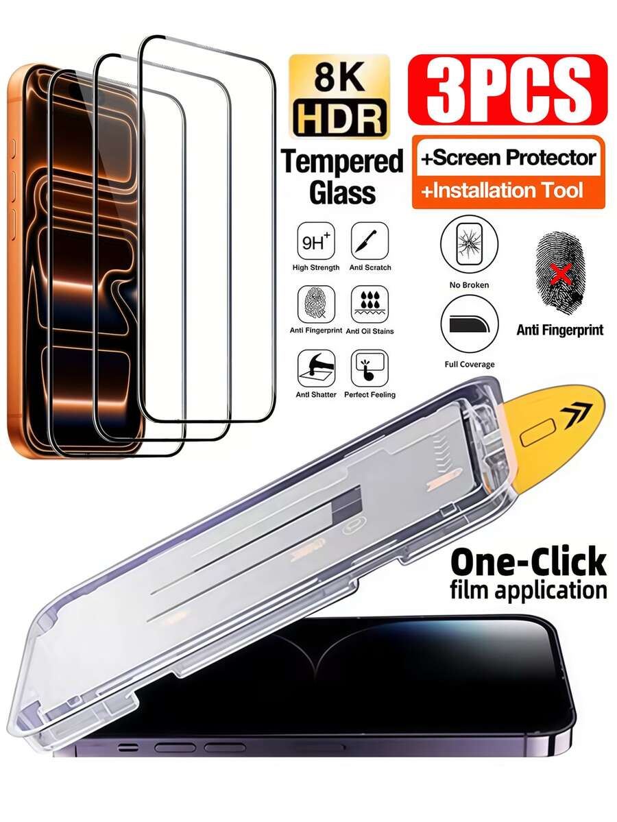 Protector de pantalla mate para teléfono, 3 piezas de protector de pantalla de vidrio templado, incluye kit de instalación con alineación automática, compatible con iPhone 17 E/17 Pro Max/17 Air/16 Pro Max/16 Pro/16 Plus/16E/16/15 Pro Max/15 Pro/14 Pro/13, protección de pantalla completa. Textura mate suave, accesorio para teléfono antihuellas, antirayones y antichoque, instalación a prueba de polvo con un solo clic, esencial para el uso diario en la oficina. Protector de pantalla de regalo de primavera - 3 piezas - Ver 1