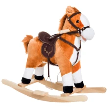 Children's Plush Rocking Horse, Wagging Tail, Brown, Interactive Fun For Young Children - Brown - View 7