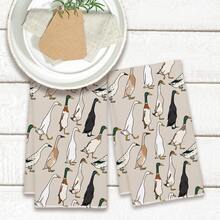 2 pièces Serviettes de cuisine minimalistes de couleur café avec motif d'oie, en matériau polyester doux. Convient pour la décoration de cuisine, le nettoyage, la décoration de fête, les essentiels de cuisine et de salle de bain, la décoration d'intérieur, un cadeau de pendaison de crémaillère. - Multicolore - Voir 7