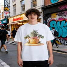 Camiseta de algodón 100% estampado piña, playa verano casual - Blanco - Ver 3
