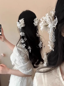 1件女款森系人造鈴蘭花髮夾，空靈氛圍流蘇側夾髮髻髮飾，抓夾 - 粉色 - 查看 9