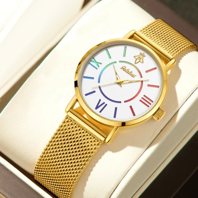  YaLaLuSi 时尚女士石英表，精致圆形表盘，渐变罗马数字时标，夜光指针，时尚优雅，轻盈表带佩戴舒适，是工作和日常佩戴的理想之选，也是送给女友和爱人的完美礼物，更是各种节日场合的首选。