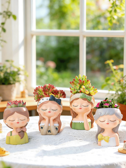 Human Head Shaped Succulent Potted Plant, Cute Resin Cactus Potted Plant, Creative Decoration, Suitable For Both Men And Women, Perfect For Office And Garden Decoration.