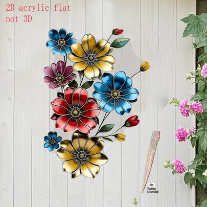 2D Flat Floral Wall Art Decor - Acrylic Material, Vibrant Floral And Bird Patterns For Outdoor Wall Decoration, Suitable For Garden, Yard, Patio - Mother's Day, Father's Day, Housewarming Gift