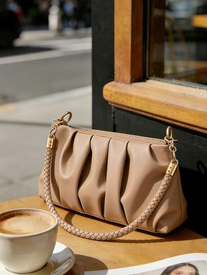 Vintage Bag, Winter Bag, Fashionable Pleated PU Leather Shoulder Bag, Women's Handbag, Crossbody Bag, Suitable For Girls, Students, Office Ladies, Commuting, Daily Matching, Casual, Shopping, Travel, Gift