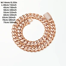 316L Stainless Steel Miami Curb Chain Nekclace Or Bracelet 14mm  Rose Gold Plated Miami Cuban Link Chain  For  Hip Hop Jewelry For Men Jewelry Cuban Link Chain Necklaces For Men Gold Chain Cuban Link Chain Women Baddies Chain Accessories Suitable As Valentine's Day Gift, For Party And Daily Wear - 14毫米(0.55吋) - 查看 18