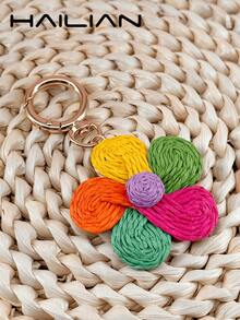 HAILIAN This Metal Alloy Raffia Grass Accessory Is Decorated With Colorful Cherry Blossoms And Five-Petal Flowers Woven Together. It Can Be Used As A Bag Charm, Car Keychain, Or A Small Gift For Family And Friends. - Multicolor - View 6