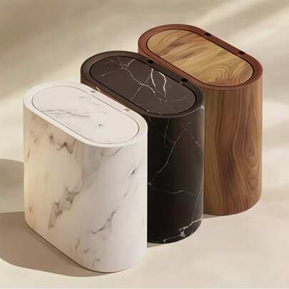 1pc Marble Pattern Corner Trash Can With Lid - Square Sealed Odor-Proof Design, Pedal-Operated Opening, Suitable For Bathroom, Hotel, Home, Homestay, Kitchen, Living Room, Plastic Trash Can, Fashion Trash Can, Suitable For Narrow Spaces, Space-Saving Design, Bathroom Trash Can, Home Decor, Bathroom Decor And Accessories, Christmas Decor