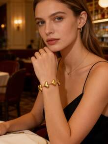 VceTd 1条朋克浪漫风格不锈钢链手链，带有闪亮的3D心形元素，适合女士时尚穿搭或派对佩戴。 - 金黃色 - 查看 5