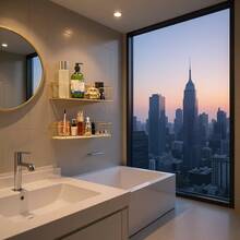 1 pieza Estantería de baño con patrón de mármol, estantería de almacenamiento montada en la pared, estantería colgante para cabecera, estantería de libros montada en la pared para dormitorio, estantería colgante para mesita de noche - Blanco - Ver 3