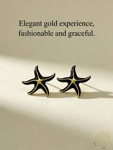 Stainless Steel Gold-Plated Earrings, Low Allergenicity, Nickel-Free, Matte Earrings, Thick Women's Gold-Plated Earrings, Fashionable Declaration Black Star-Shaped Lightweight Anti-Allergy Earrings, Retro Jewelry Dance Party Gift, Women's Earrings, Fashionable And Thick Unique Pendant Earrings, Women's Gold-Plated Earring Set, Exquisite Gold-Plated Pendant Earrings, Anti-Allergy Earrings, Fashionable Jewelry, Women's Gift, Party Gift - Multicolor - View 1