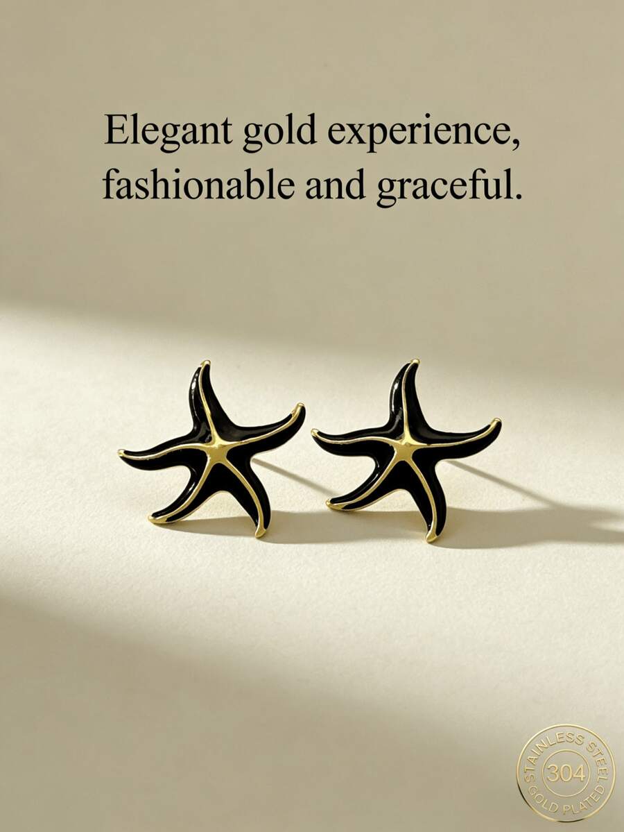 Stainless Steel Gold-Plated Earrings, Low Allergenicity, Nickel-Free, Matte Earrings, Thick Women's Gold-Plated Earrings, Fashionable Declaration Black Star-Shaped Lightweight Anti-Allergy Earrings, Retro Jewelry Dance Party Gift, Women's Earrings, Fashionable And Thick Unique Pendant Earrings, Women's Gold-Plated Earring Set, Exquisite Gold-Plated Pendant Earrings, Anti-Allergy Earrings, Fashionable Jewelry, Women's Gift, Party Gift - Multicolor - View 1