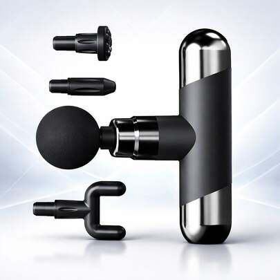 Portable Deep Tissue Massage Gun With 4 Interchangeable Massage Heads, Compact Muscle Massager For Neck Back Shoulder Legs, Powerful Percussion Massage Device For Fitness Recovery, Lightweight Handheld Body Relaxation Massager For Home Gym Office Travel Use