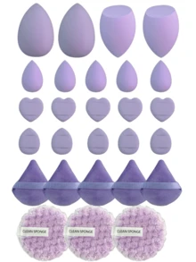 27 件套海绵套装 | 专业粉底、散粉和爽肤水专用海绵 - 超柔软，全覆盖面部彩妆工具（批发） - 紫色 - 查看 1
