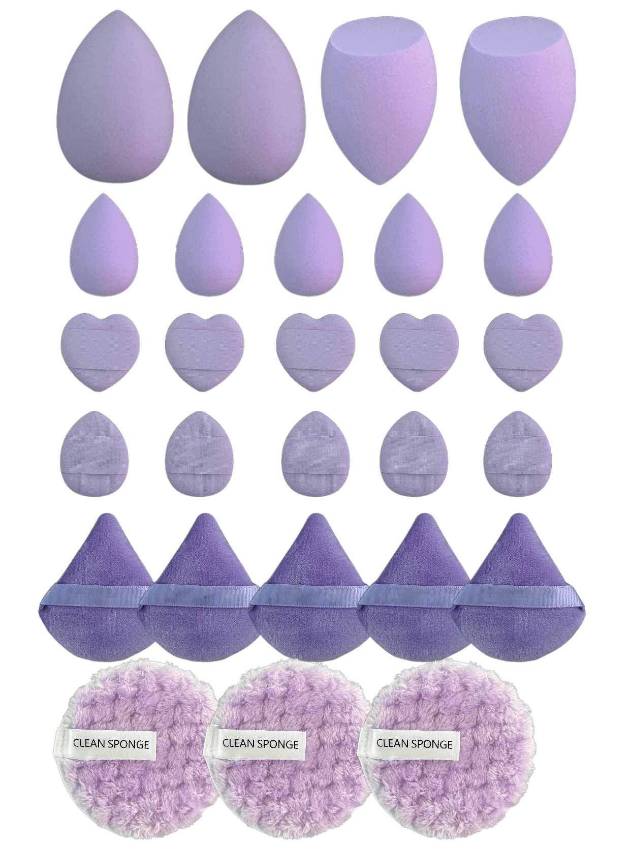 27 件套海绵套装 | 专业粉底、散粉和爽肤水专用海绵 - 超柔软，全覆盖面部彩妆工具（批发） - 紫色 - 查看 1
