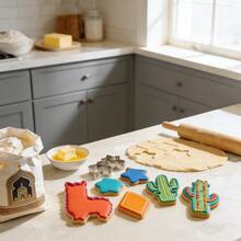 4pcs Cute Alpaca Cookie Cutter Set, Stainless Steel Biscuit Cutting Molds Including Alpaca, Cactus, Geometric Diamond Shapes, Suitable For Making Cookies, Fondant - Silver - View 4