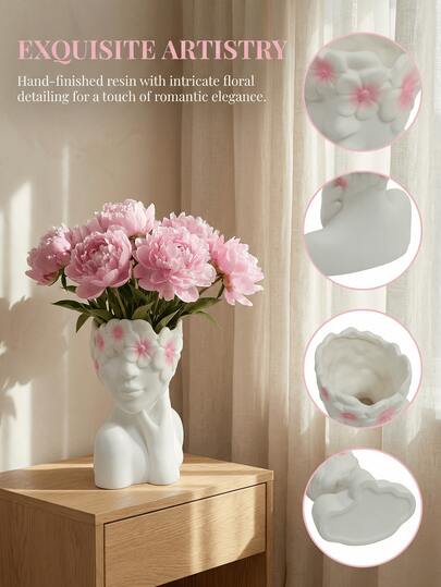 1件树脂人脸雕塑，家居客厅电视柜装饰，办公桌收纳花瓶，白色艺术摆件，多功能桌面收纳罐，北欧家居装饰，艺术树脂摆件