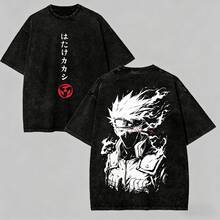 NarutoShippuden Kakashii Hatake Sharingan Ink Wash Battle Pose Black Vintage Washed Oversized Graphic T-Shirt Anime Streetwear Tee, Unisex Streetwear Casual Vintage Washed  Cotton Top For Men & Women, Men Graphic T Shirts, Men Vintage T Shirts,  Anime Shirt, Mens Clothes, Mens T Shirts, Y2k Clothes - 黑色 - 查看 1