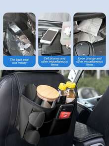 汽车座椅靠背收纳袋，头枕内嵌式设计，PU皮革网布材质，多口袋设计，可放置水瓶、手机、纸巾等，时尚百搭。 - 椅背收納袋 - 查看 5