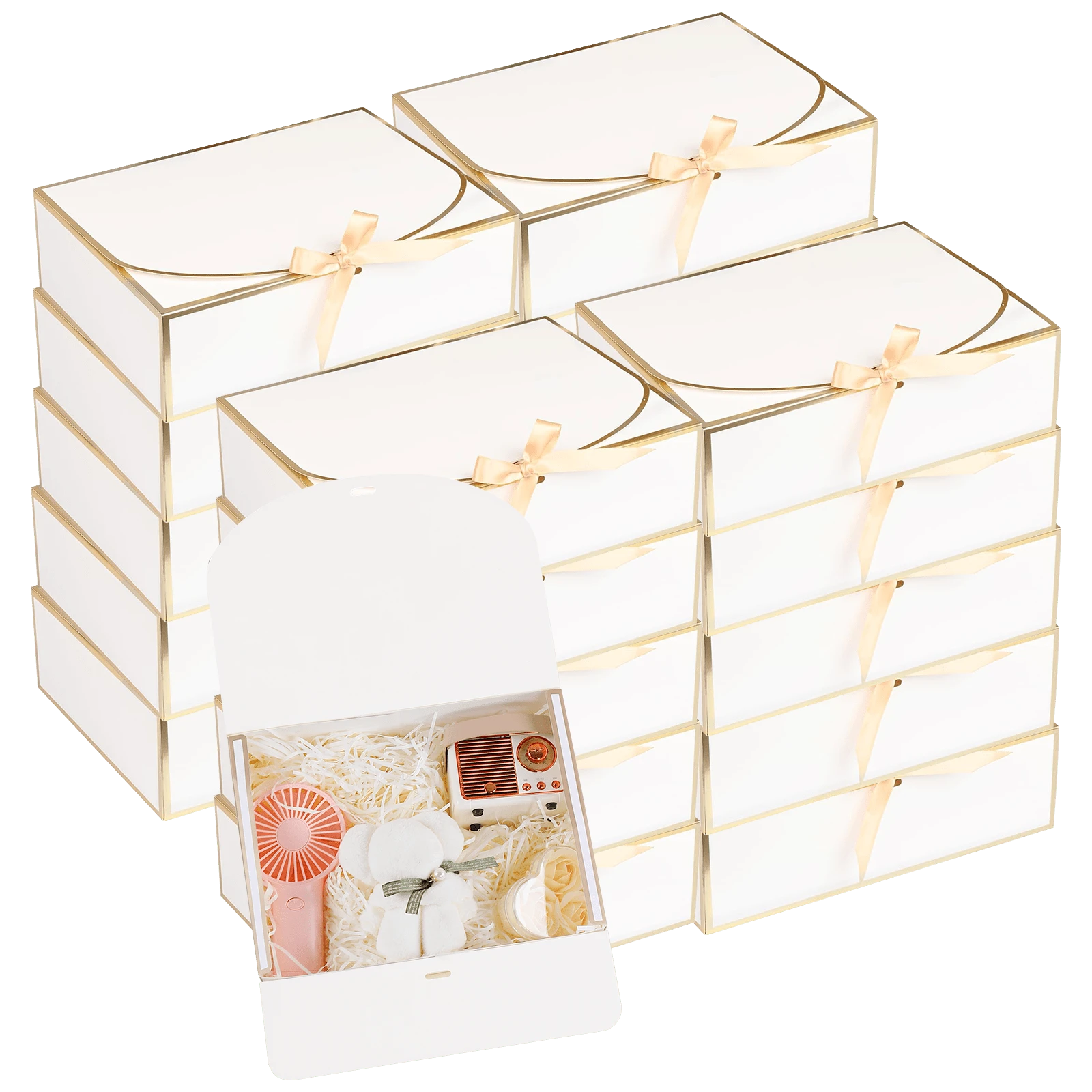 Bộ hộp quà 20/10/5/2 món, hộp quà màu trắng và đen có nắp, hộp quà cầu hôn cho phù dâu kèm ruy băng trắng, thích hợp cho đám cưới, sinh nhật, tiệc tùng, ngày Valentine và quà tặng cô dâu. - Vàng trắng - Xem 1