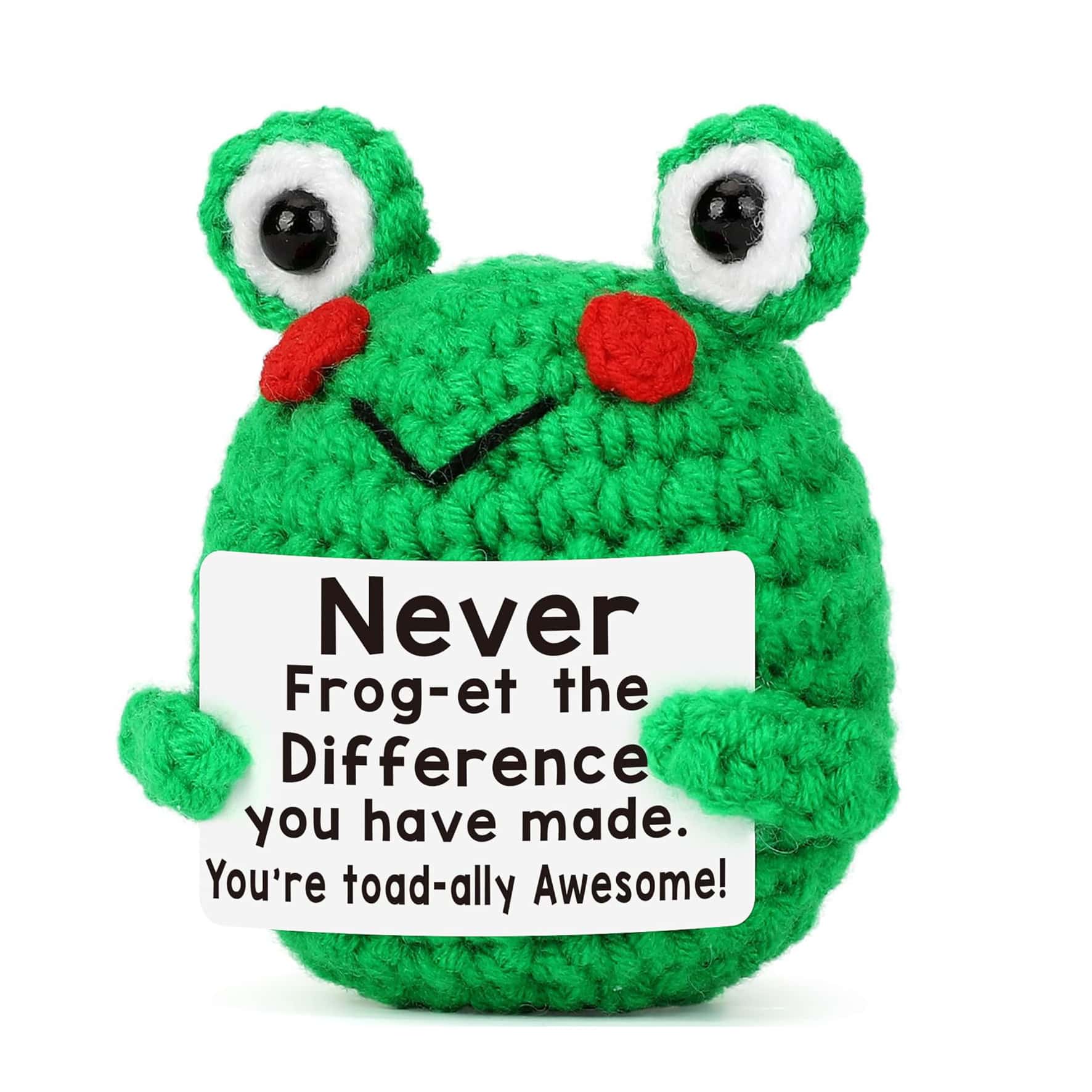 1pc Handmade Crochet Positive Frog Doll For Girls And Boys, Cute Portable Size Plush Stuffers For Birthday And Holiday, Party Decor For Room And Office. - Multicolor - View 1