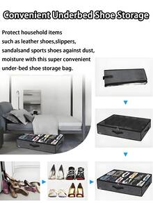 2Pcs Large Under Bed Shoe Organizer,29.3x23.6x5.9Inches Sturdy Under Bed Shoe Storage Organizers Boxes Fit Total 24 Pairs, Large Capacity Storage Bag,Quilt Travel Moving Storage Packing Bag,For Home, Closet Organization And Storage, Storage Organizer - Multicolor - View 4